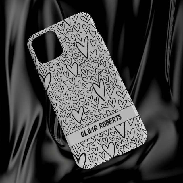 Stilvolles Schwarz-Weiß-Herz-Muster personalisiere Case-Mate iPhone Hülle (Von Creator hochgeladen)