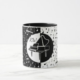 Stilvolles Schwarz-Weiß-Klavier und Musikdesign Tasse