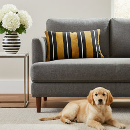 Stilvolles Schwarz-weißes und goldgestreiftes Acce Dekokissen