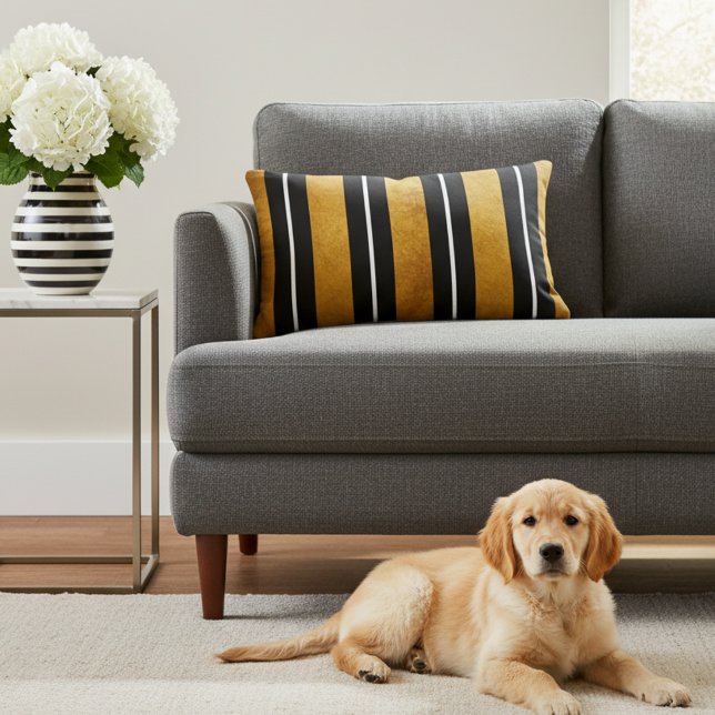 Stilvolles Schwarz-weißes und goldgestreiftes Acce Dekokissen (Gold black and white accent pillow!)