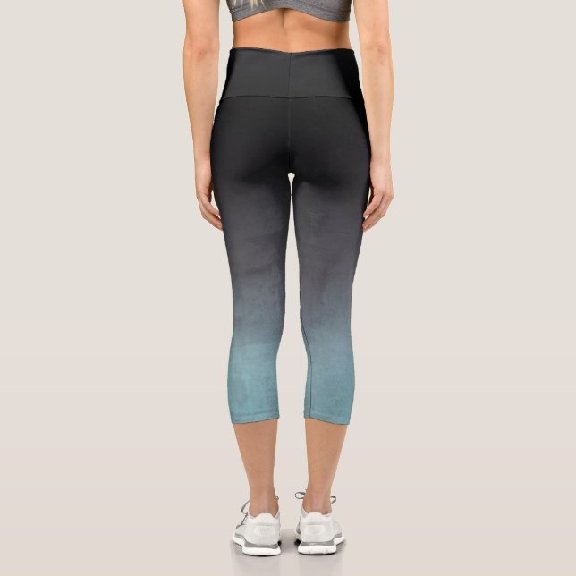 Stilvolles Schwarzes Grau Aquamarines rustikales O Capri Leggings (Rückseite)