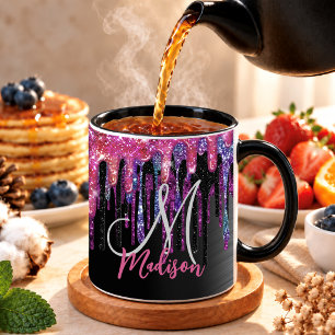 Stilvolles schwarzes heiß rosa blaues tropfendes M Tasse