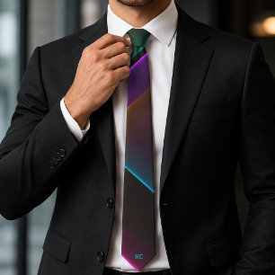 Stilvolles schwarzes neon-geometrisches Monogramm Krawatte