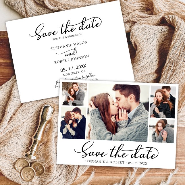 Stilvolles Script 3 Foto Collage Wedding Save The Date (Von Creator hochgeladen)