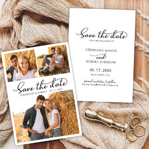 Stilvolles Script 3 Foto Collage Wedding Save The Date