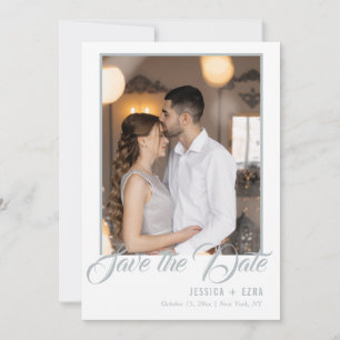 Stilvolles Script Silver und White FOTO Save The Date