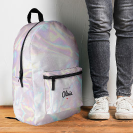 Stilvolles Shinny Holographic Pink Heart Modern Bedruckter Rucksack