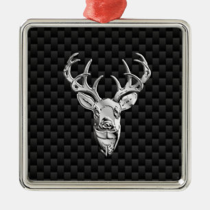 Stilvolles Silber Deer on Carbon Fibre Ornament Aus Metall