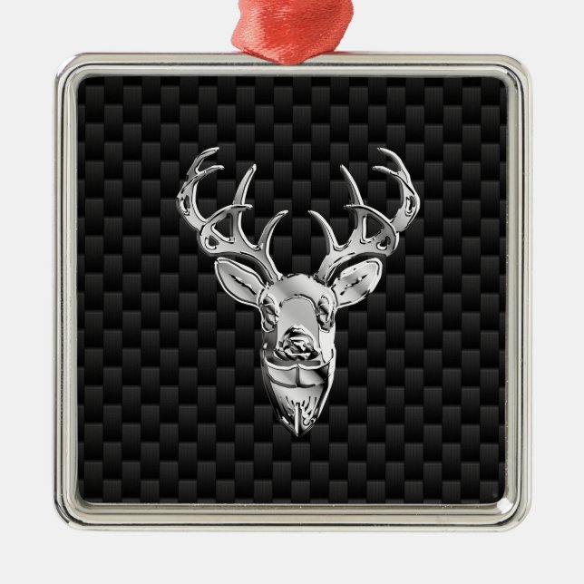 Stilvolles Silber Deer on Carbon Fibre Ornament Aus Metall (Vorne)