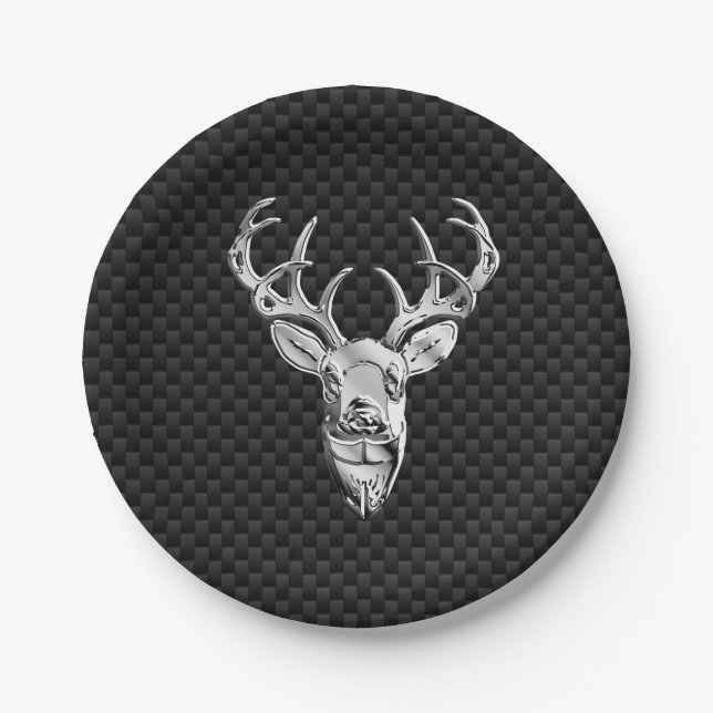 Stilvolles Silber Deer on Carbon Fibre Pappteller (Vorderseite)