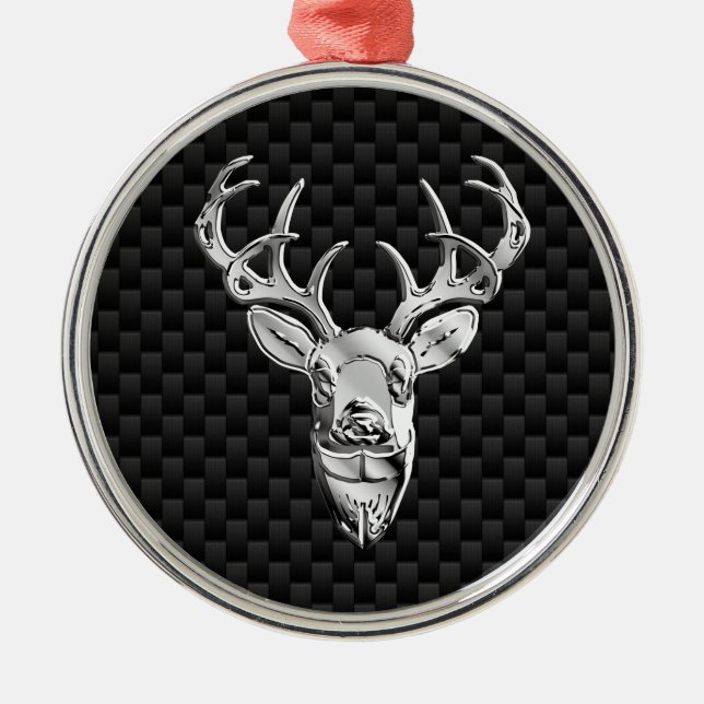 Stilvolles Silber Deer on Carbon Fibre Silbernes Ornament (Vorne)