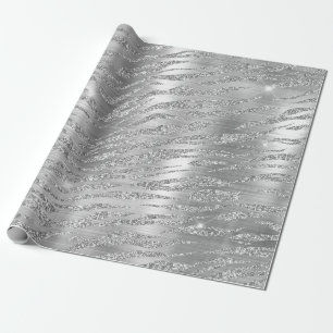 Stilvolles Silber-Glitter-Wild-Tiger-Streifenmuste Geschenkpapier