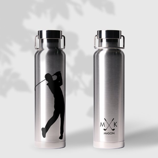Stilvolles Silber mit schwarz-moderner Golfer Mono Trinkflasche (Von Creator hochgeladen)