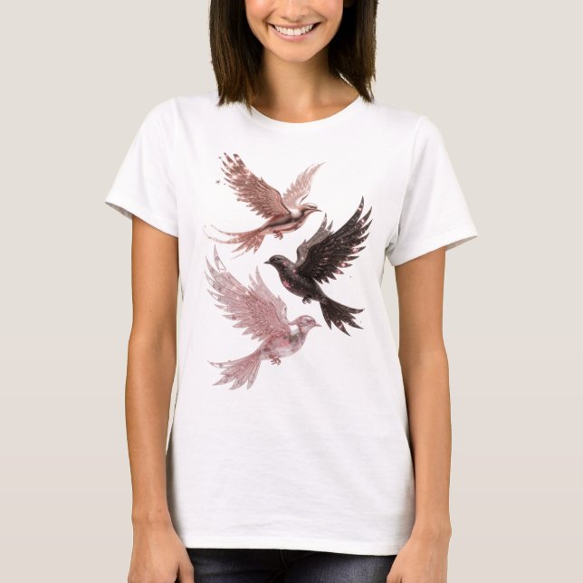 Stilvolles Silber THREE BLESSED BIRDS Shirt Design (Vorderseite)