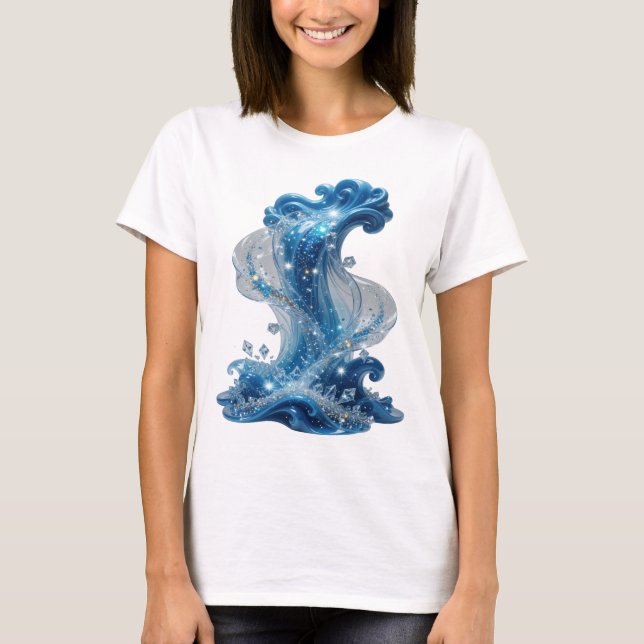 Stilvolles Silber WATER WAVE Slogan T-Shirt (Vorderseite)