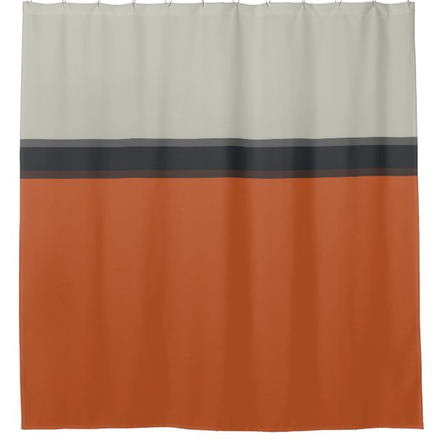 Stilvolles, silbergraues Navy Orange Red Stripe Mu Duschvorhang (Vorderseite)