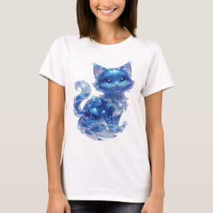 Stilvolles Silbernes BLUE STARS CAT Grafik T-Shirt