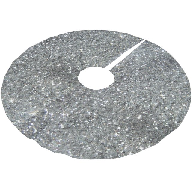 Stilvolles silbernes Glitzerglitz-Foto Polyester Weihnachtsbaumdecke (Schrägansicht)