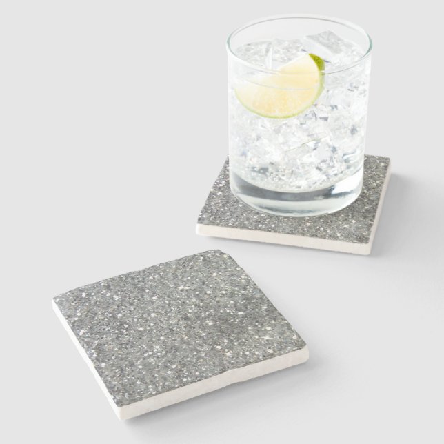 Stilvolles silbernes Glitzerglitz-Foto Steinuntersetzer (Seitenansicht)