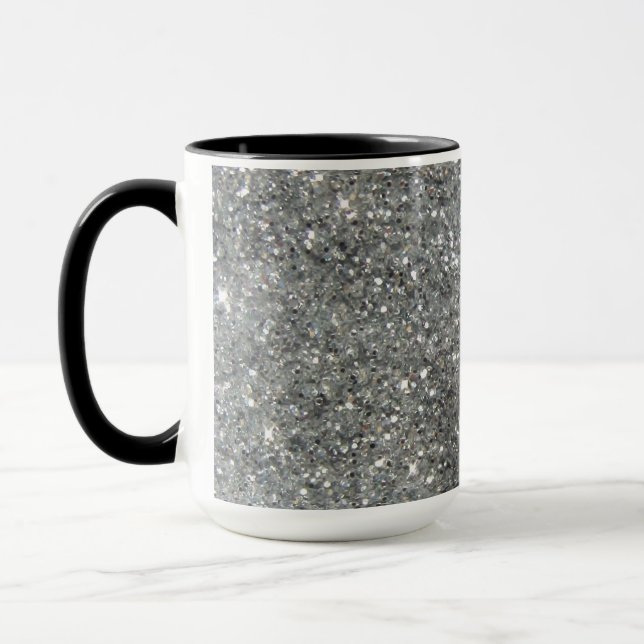 Stilvolles silbernes Glitzerglitz-Foto Tasse (Links)