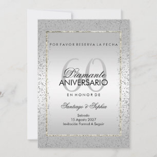 Stilvolles Silbernes Konfetti 60. Hochzeitstag Sav Save The Date