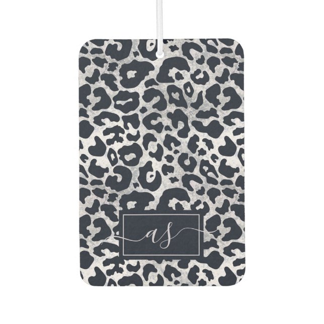 Stilvolles Silver Black Leopard Print monogrammati Autolufterfrischer (Vorderseite)