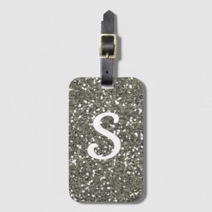 Stilvolles Silver Glitzer Monogramm Gepäckanhänger