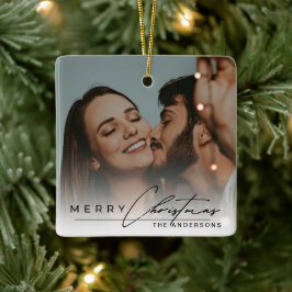 Stilvolles Skript Elegantes Foto Frohe Weihnachten Keramikornament