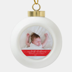 Stilvolles Skript Mein erstes Weihnachten Baby Rot Keramik Kugel-Ornament