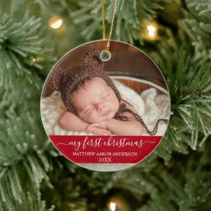 Stilvolles Skript Mein erstes Weihnachtsbaby Red Keramik Ornament