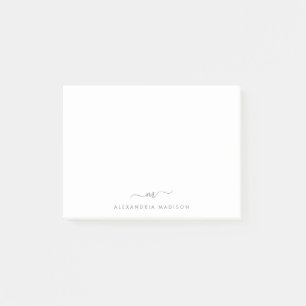Stilvolles Skript Silver Gray Monogram Office Post-it Klebezettel