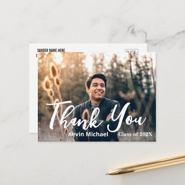 Stilvolles Skript Vielen Dank Abschluss Postcard Postkarte (Vorderseite/Rückseite Beispiel)