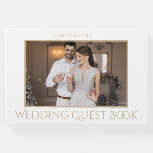 Stilvolles Skript weiß und Gold | FOTO Gästebuch (Vorderseite)