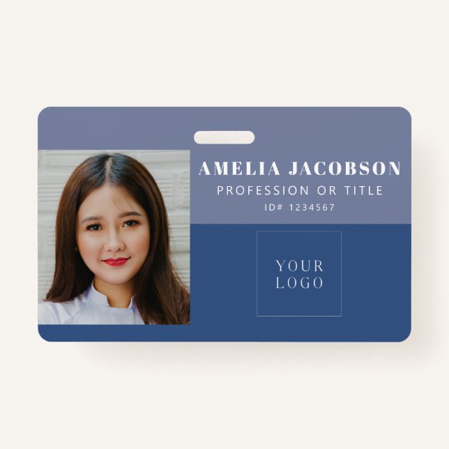 Stilvolles Solid Blue Lila Employee Foto ID Logo Ausweis (Vorderseite)