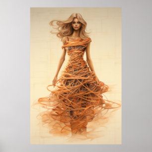 Stilvolles Spaghetti Fashion Design Sketch Poster 
