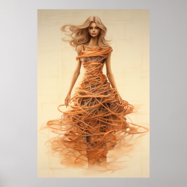 Stilvolles Spaghetti Fashion Design Sketch Poster  (Vorne)