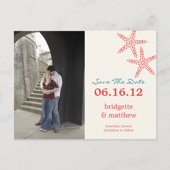 Stilvolles Starfish Foto Save the Date Postkarte (Vorderseite)