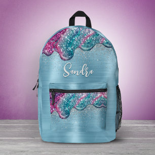 Stilvolles staubblaues lila tropft monogramm bedruckter rucksack