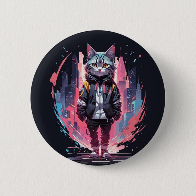Stilvolles süßes Katzendesign Button (Vorderseite)