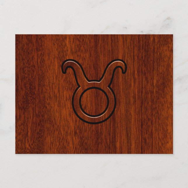 Stilvolles Taurus Zodiac-Zeichen auf Mahogany wie  Postkarte (Vorderseite)