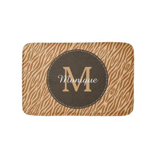 Stilvolles Tawny Brownzebra-Druck-Monogramm und Badematte (Vorderseite)