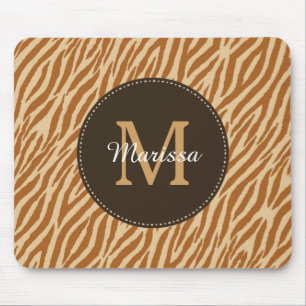 Stilvolles Tawny Brownzebra-Druck-Monogramm und Mousepad