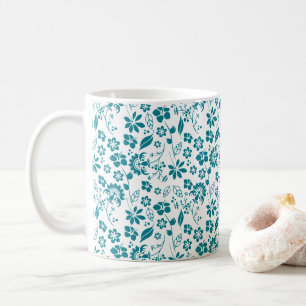 Stilvolles Teal Türkis Blau Blumenmuster Kaffeetasse