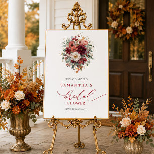 Stilvolles tiefrotes Herbst-Brautabschied-Empfangs Poster