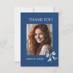 Stilvolles Trendy Blue Bows Abschluss Foto Dankeskarte