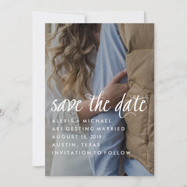 Stilvolles Trendy Calligraphy Save the Date Foto (Vorderseite)