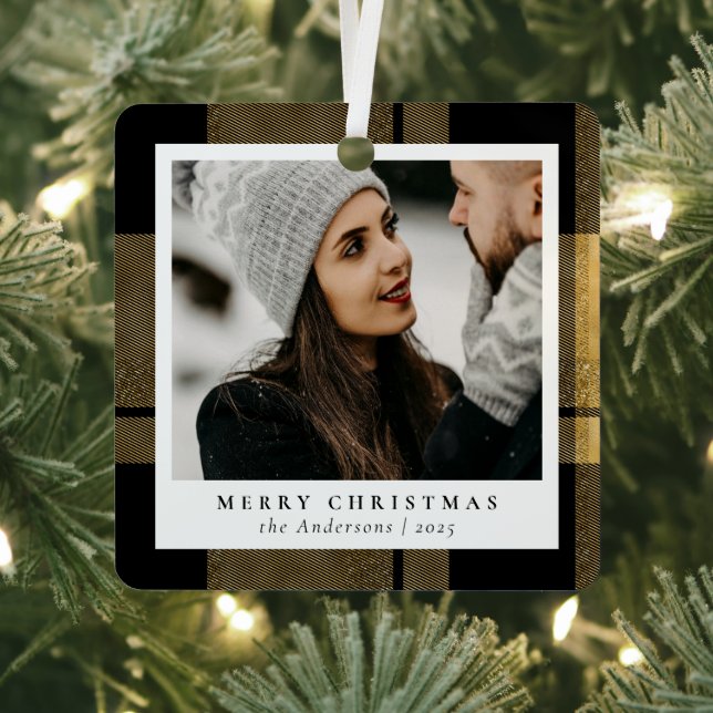 Stilvolles Trendy Gold Kariertes Weihnachtskuchen  Ornament Aus Metall (InSitu)