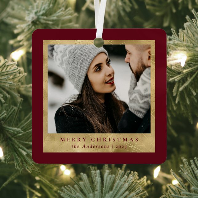 Stilvolles Trendy Red & Gold Weihnachts Couple Fot Ornament Aus Metall (InSitu)