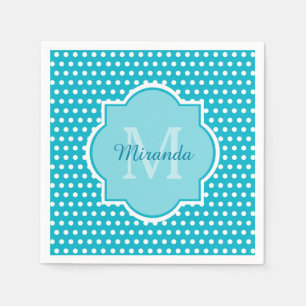 Stilvolles Türkis-Polka-Dots Monogramm mit Namen Serviette