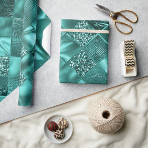 Stilvolles Türkis-Schimmer-Glitter und Folien-Diam Geschenkpapier